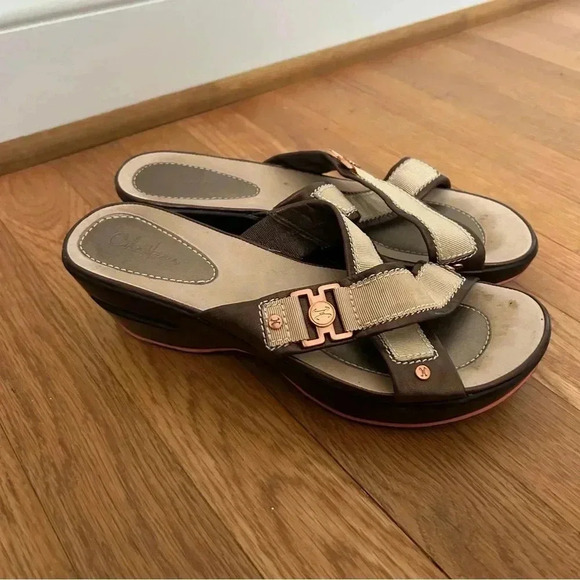 Cole Haan Nike AIR tan Brown Criss Cross Wedge Platform Sandals Women’s Size 8 - Picture 4 of 10